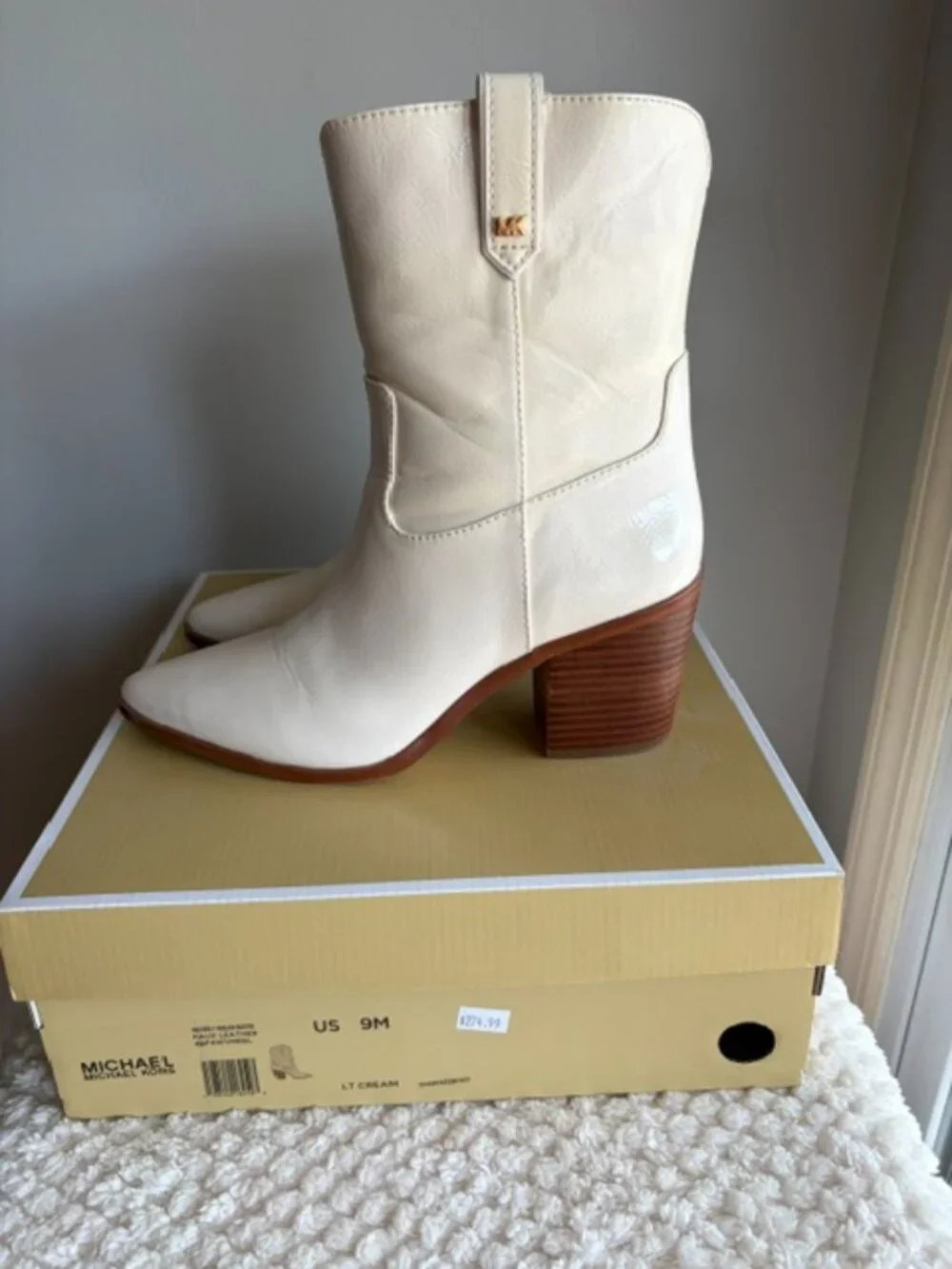 🤍 Michael Kors Waverly Cream Faux Leather Western Cowboy Boots 9M